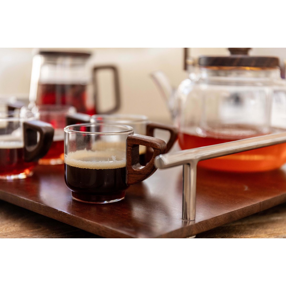 Glaskaffeetassen mit Holzgriff – 6er Set