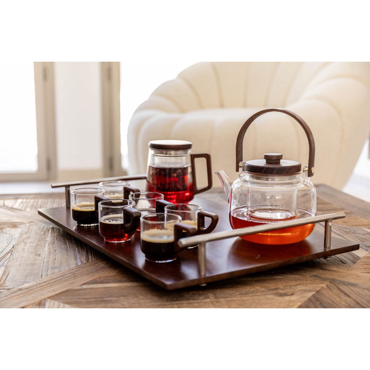 Glaskaffeetassen mit Holzgriff – 6er Set