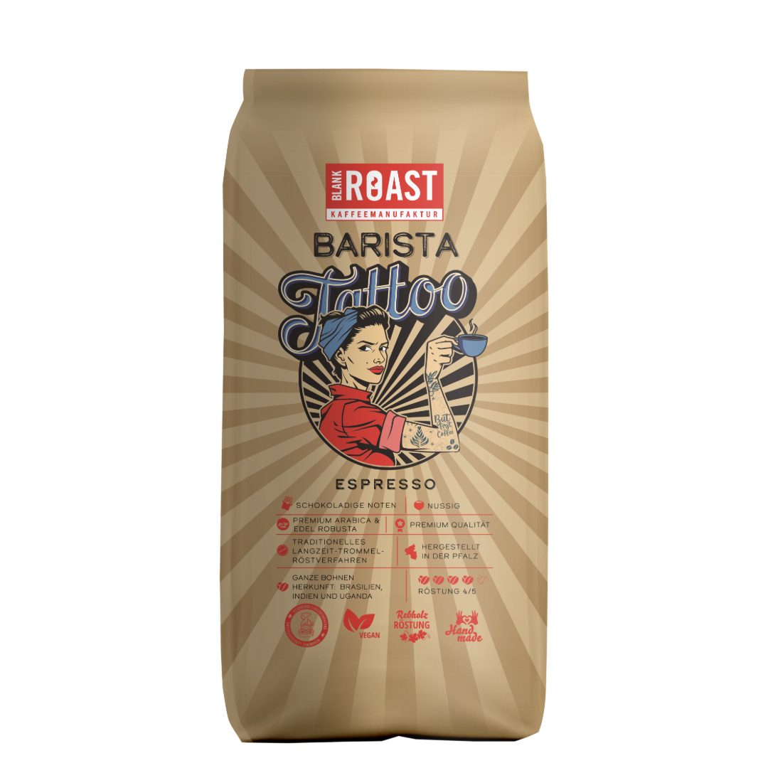 Barista Tattoo Kaffee kaufen von Blank Roast Espresso Bohnen mit Premium Qualität und ausgeprägtem Aroma