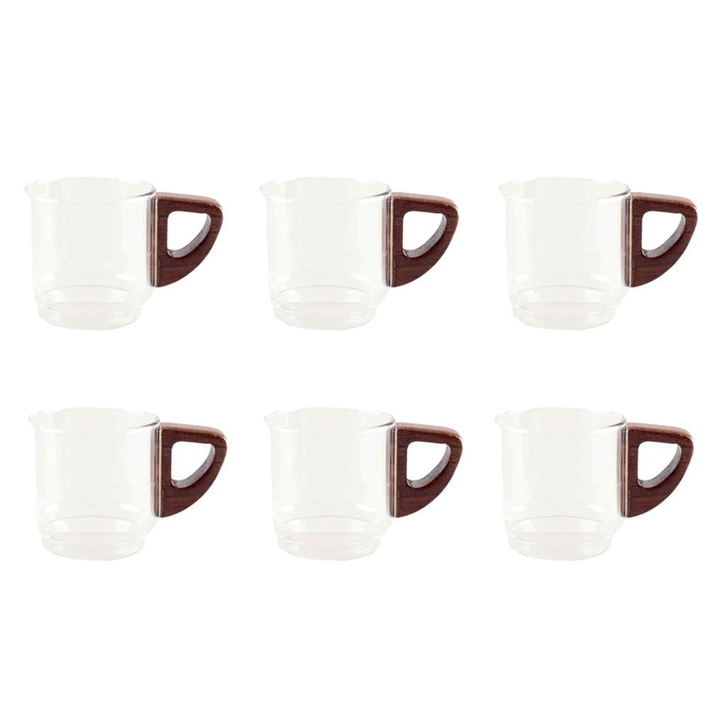 Glaskaffeetassen mit Holzgriff – 6er Set
