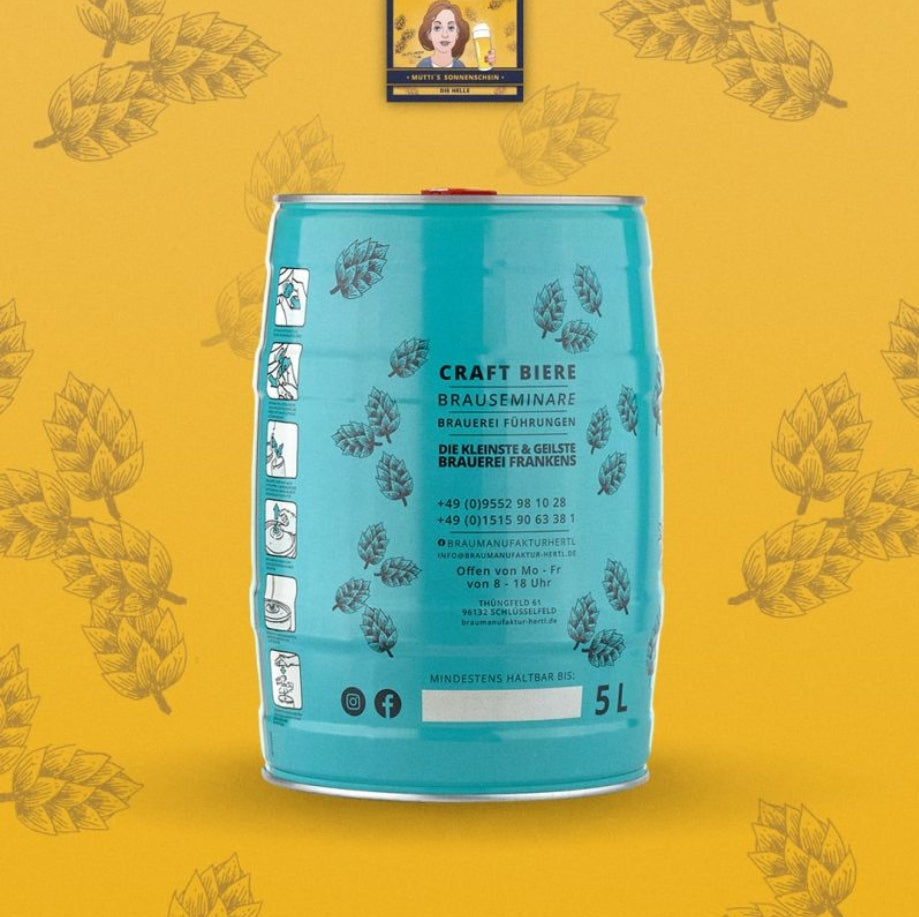 5 Liter Fass von Mutti’s Sonnenschein Helles Craft Bier der Braumanufaktur Hertl
