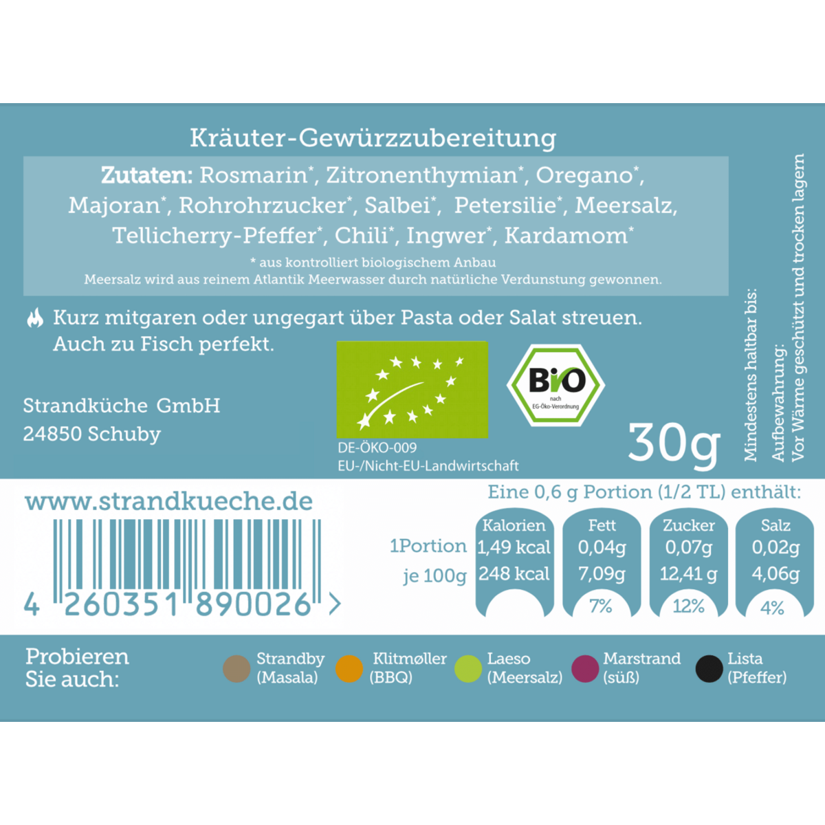 Strandküche Reise Gewürzset kaufen mit Bio Kräutern wie Rosmarin und Oregano 30g