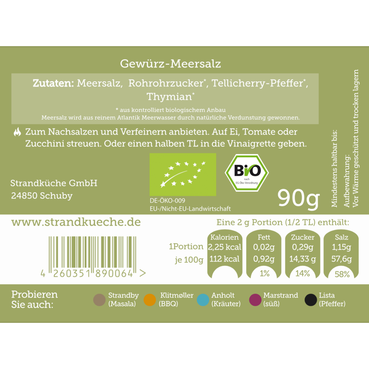 Strandküche Gewürz-Meersalz Reise Gewürzset kaufen 90g mit Bio-Zertifikat und natürlichen Zutaten