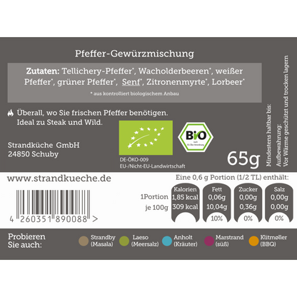 Reise Gewürzset kaufen mit Pfeffer-Gewürzmischung von Strandküche in Bio-Qualität für Steak und Wild